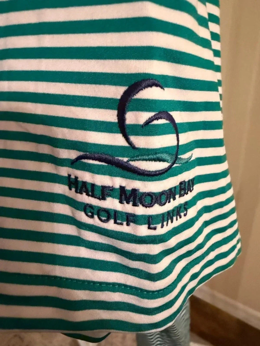 RLX Ralph Lauren Men's Green & White Striped Golf Polo Shirt (Size Large)
